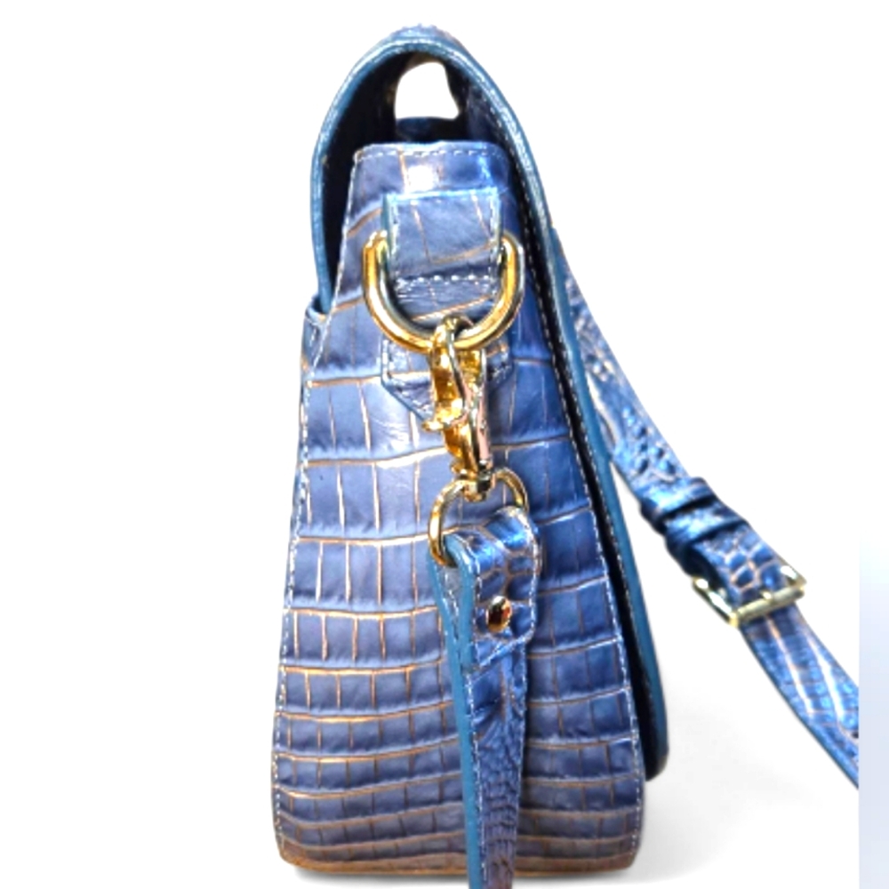 Brahmin Briar Croc Embossed Leather Heavenly Blue Ombre Melbourne Crossbody - Picture 5 of 9